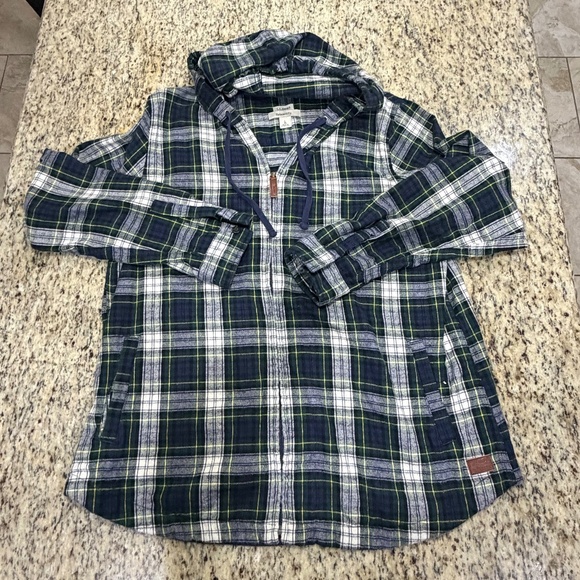 LL Bean Hooded Flannel Zip-up Women's Size L - Picture 1 of 8
